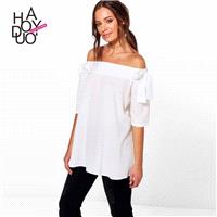 Sexy Sweet Bow Bateau Off-the-Shoulder Summer T-shirt - Bonny YZOZO Boutique Store