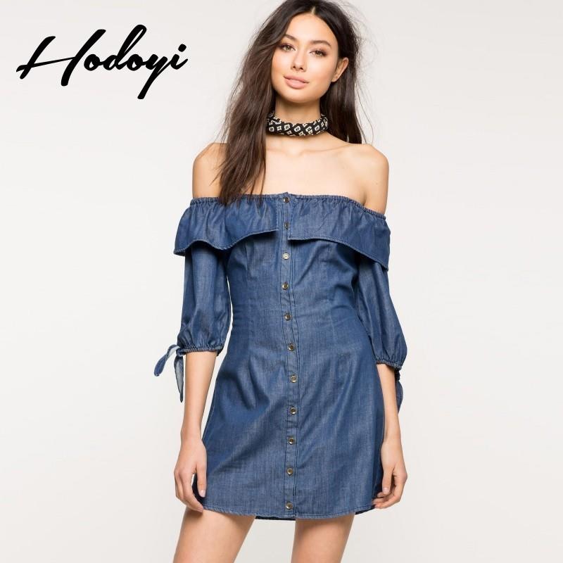 My Stuff, Vogue Sexy Hollow Out Bateau Off-the-Shoulder Cowboy Summer Tie Dress - Bonny YZOZO Boutiq