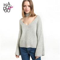 Oversized Vogue Sexy Flare Sleeves V-neck Summer Sweater - Bonny YZOZO Boutique Store