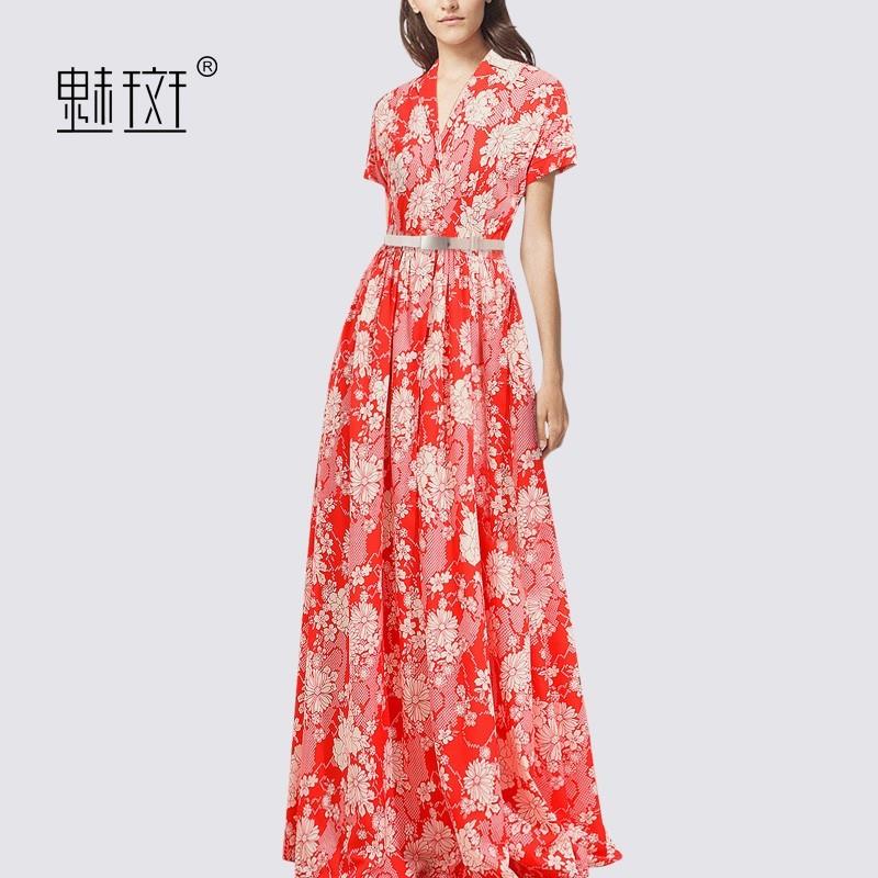 My Stuff, Beach Style Slimming Polo Collar Floor Length Floral Holiday Dress Beach Dress Dress - Bon