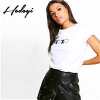 Must-have Vogue Printed Solid Color Scoop Neck Alphabet Summer Casual Short Sleeves T-shirt - Bonny