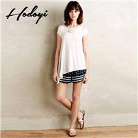 Professional women's simple irregular vertical slim pleated hem coat solid color short sleeve t-shir