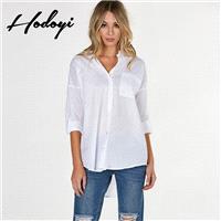 Office Wear Vogue Simple Pocket High Low One Color Summer Blouse - Bonny YZOZO Boutique Store