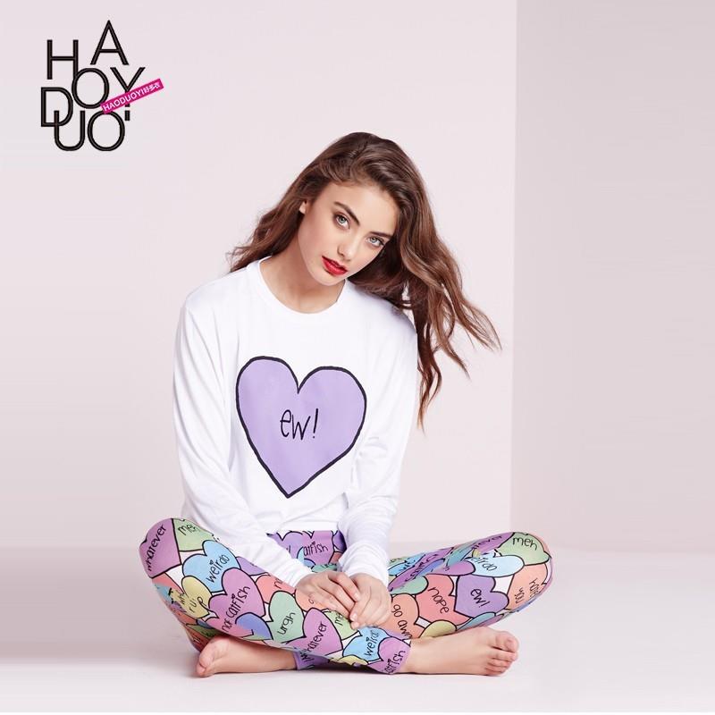 My Stuff, 2017 summer new heart-shaped pattern letters printed slim fashion long sleeve t-shirt - Bo