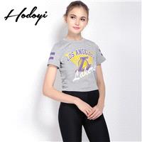 Vogue Sport Style Printed Slimming Scoop Neck Alphabet Summer Casual Short Sleeves T-shirt - Bonny Y