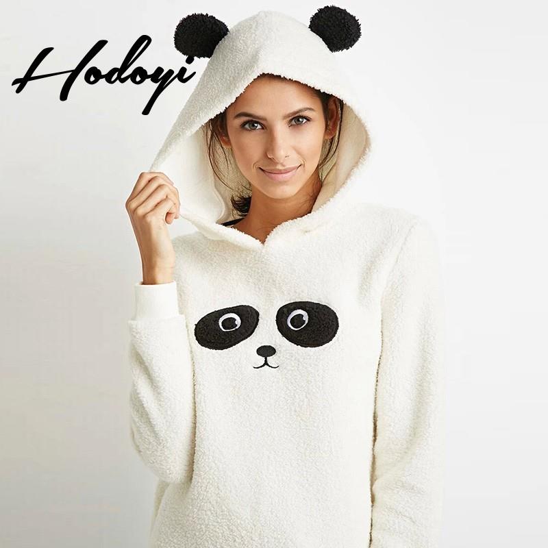 My Stuff, Summer 2017 new sweet Panda hooded jacket sports Turtleneck Long Sleeve cashmere sweater -