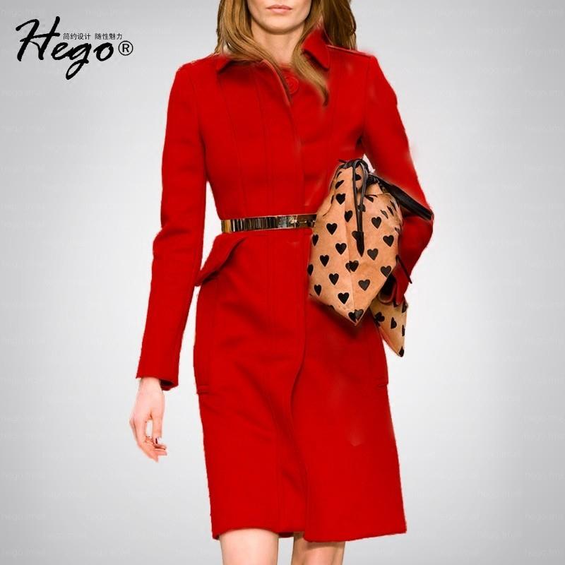 My Stuff, Elegant Vintage Attractive Curvy Polo Collar Wool It Girl Red Overcoat Coat - Bonny YZOZO