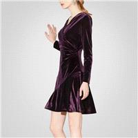 Sexy Frilled Curvy V-neck Long Sleeves Velvet Dress Formal Wear - Bonny YZOZO Boutique Store