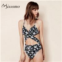 Vogue Sexy Mature Lady Printed Halter Crossed Straps Lace Up Floral Underwear Bikini - Bonny YZOZO B