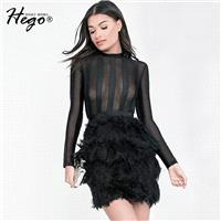 Vogue Sexy Seen Through Feather It Girl Party Stripped Black Formal Wear Dress - Bonny YZOZO Boutiqu