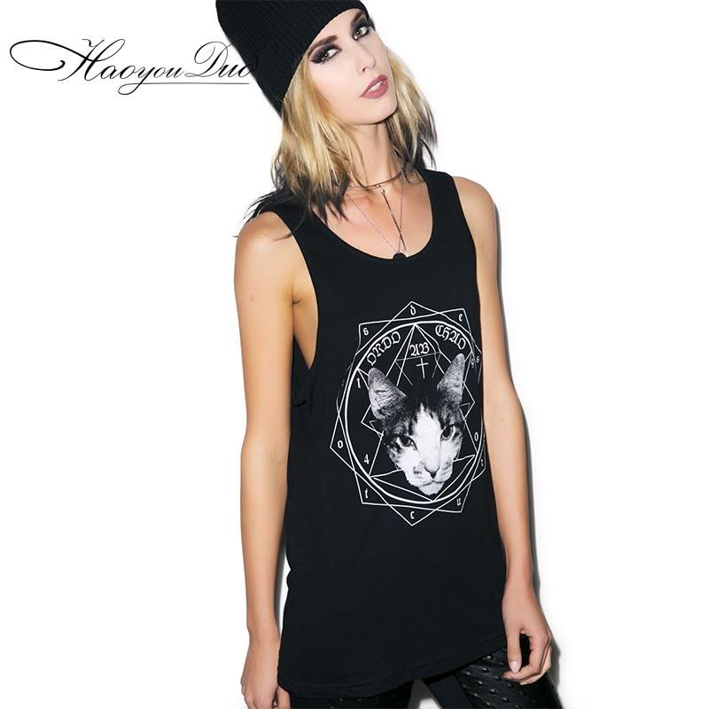 My Stuff, Oversized Printed Sleeveless Cat Geometry T-shirt - Bonny YZOZO Boutique Store