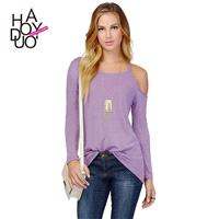 New unique dew shoulder strap simple Raglan Sleeve solid color base shirt long sleeve women's t shir