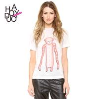 Street Style Oversized Printed Scoop Neck Cartoon Monkey Casual Short Sleeves T-shirt - Bonny YZOZO