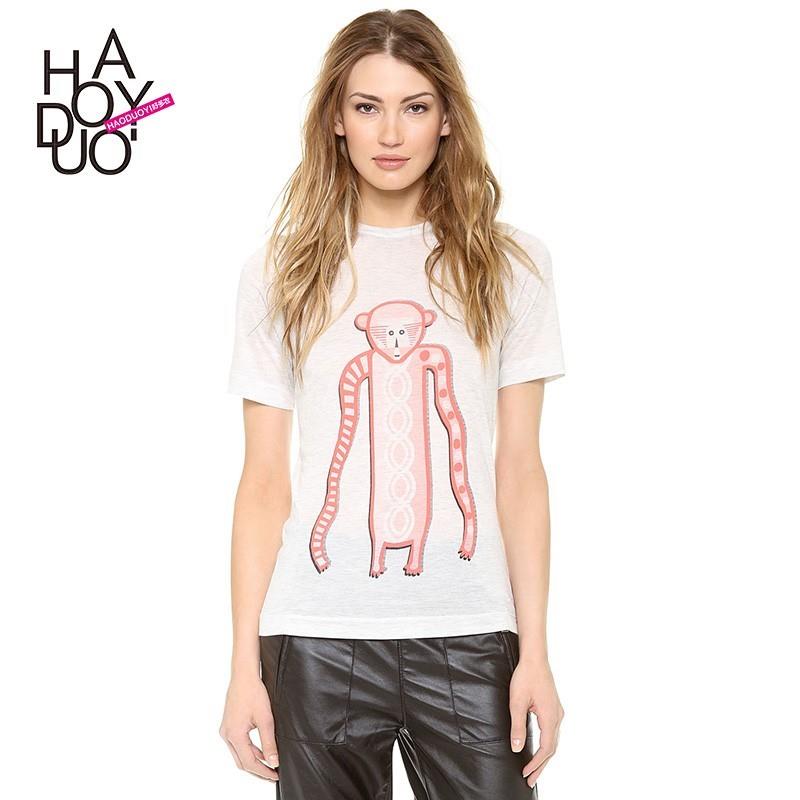 My Stuff, Street Style Oversized Printed Scoop Neck Cartoon Monkey Casual Short Sleeves T-shirt - Bo