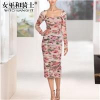 Elegant Sexy Attractive Printed Ruffle Slimming Mesh Dress Rose Pink Dress - Bonny YZOZO Boutique St