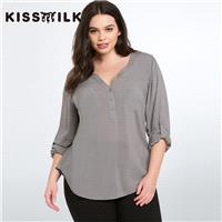 200 pounds Plus Size women's clothing long sleeve V-neck shirt spring loose shirt female basic shirt