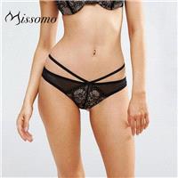 Vogue Sexy Split Front Hollow Out Low Rise Tulle Lace Up One Color Lace Underpant Bikini - Bonny YZO