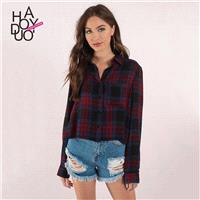 Vogue Pocket Lattice Fall Casual Blouse - Bonny YZOZO Boutique Store