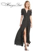 Split V-neck Trail Dress Polka Dot Goddess Short Sleeves Dress - Bonny YZOZO Boutique Store