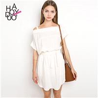 2017 summer dress new fashion oblique shoulder irregular dew shoulder short-sleeved dress - Bonny YZ