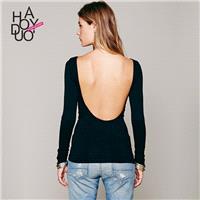 Vogue Sexy Simple Open Back One Color Spring 9/10 Sleeves T-shirt Basics - Bonny YZOZO Boutique Stor