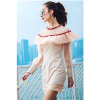 Split Front Solid Color Slimming Sheath Organza Frilled 9/10 Sleeves Formal Wear Dress - Bonny YZOZO