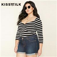 Plus Size women's 2017 summer new tops T-shirt fashion classic striped basic shirt T-Shirt T-Shirt f