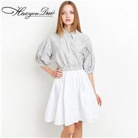 2017 summer school of new sweet shirt dress style striped mosaic Lantern sleeve dress - Bonny YZOZO