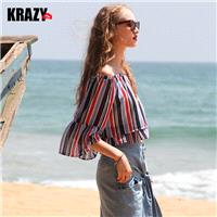 Flare Sleeves Bateau Clolored Striped Fabulous Chiffon Top - Bonny YZOZO Boutique Store