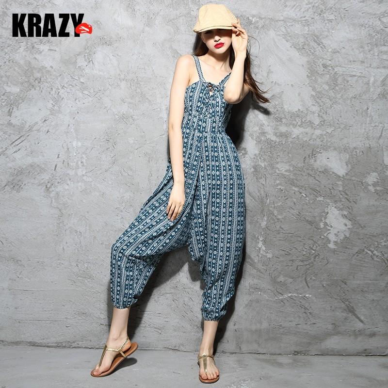 My Stuff, Lively arts style pop print cross strap drop cotton, linen jumpsuit pants summer 7606 - Bo