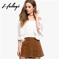 Fall 2017 new ladies stylish sweet strapless neck relaxed lace stitching t-shirt - Bonny YZOZO Bouti