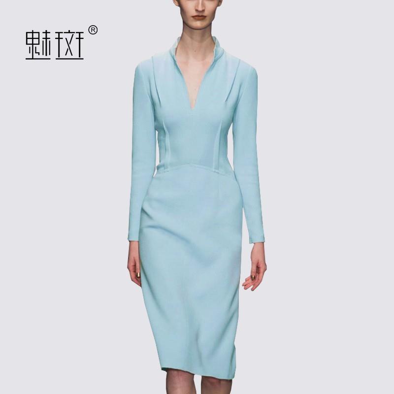 My Stuff, 2017 autumn new slim long elegant mother dress long sleeve bag hip middle-aged women's clo