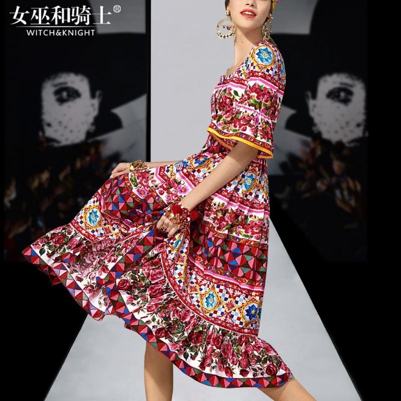 My Stuff, Printed Slimming Flare Sleeves 1/2 Sleeves Trail Dress It Girl Summer Dress - Bonny YZOZO