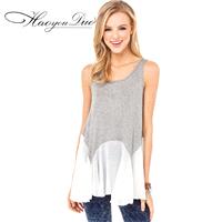 Oversized Asymmetrical Split Front Contrast Color Scoop Neck Sleeveless Chiffon Sleeveless Top T-shi