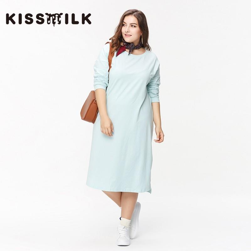 My Stuff, 2017Plus Size women's Spring Fashion simple long sleeve mid-long casual sweatshirt dress -